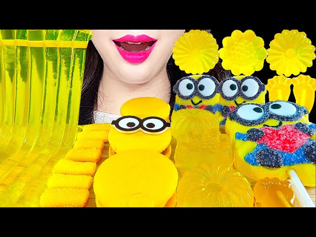 ASMR YELLOW DESSERT, MINIONS, CHICKEN, 미니언 마카롱, 미니언 마쉬멜로우, 젤리 먹방 EATING SOUNDS