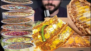 Asmr Ramadan fast İftar Dinner Turkısh pita MUKBANG ground beef egg salad buttermilk lemon 😋🍕😍🍱