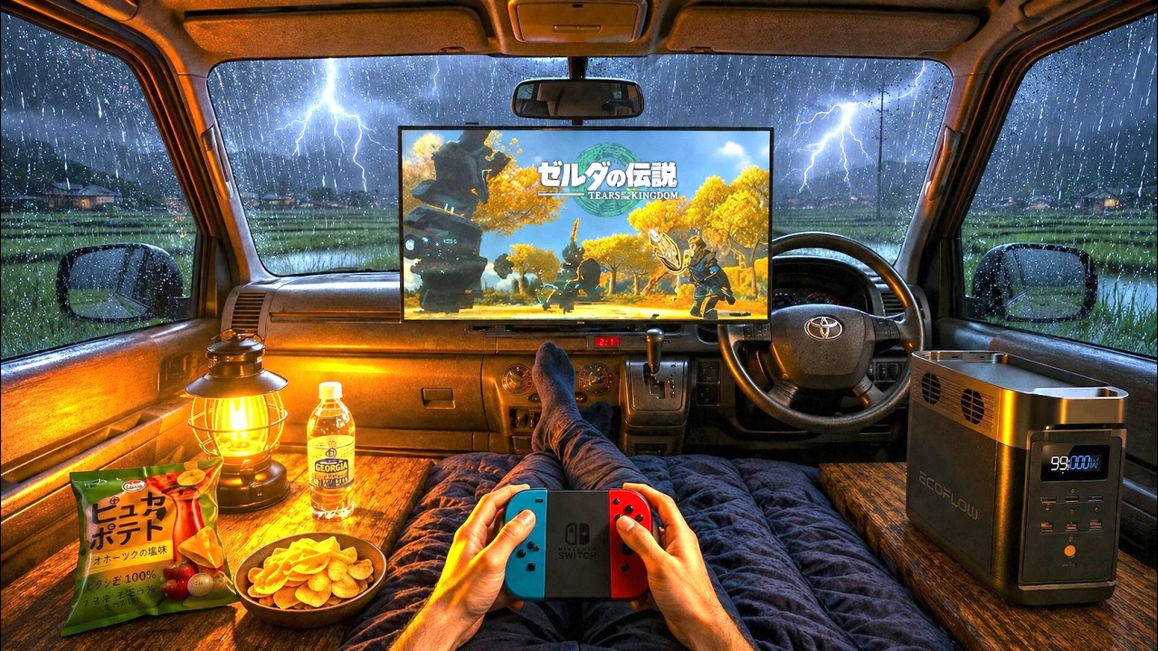 [Heavy Rain☔️] SOLO Car Camping, Relaxing ASMR, UPERFECT Portable Monitor