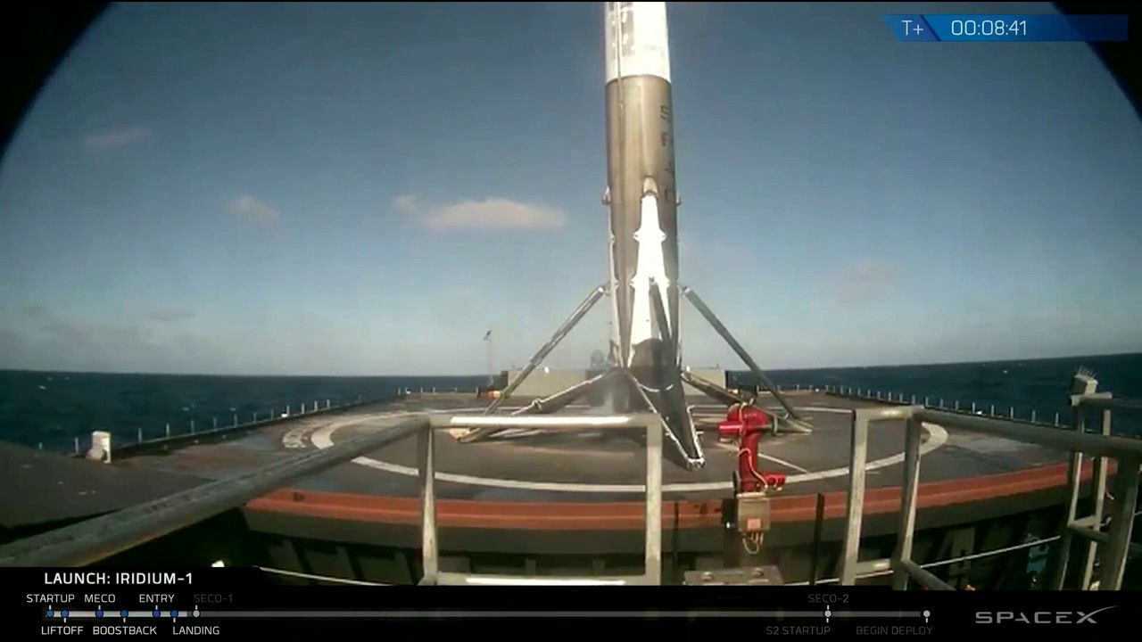 SpaceX Land Falcon 9 Rocket on Ocean Barge after Iridium Launch - YouTube