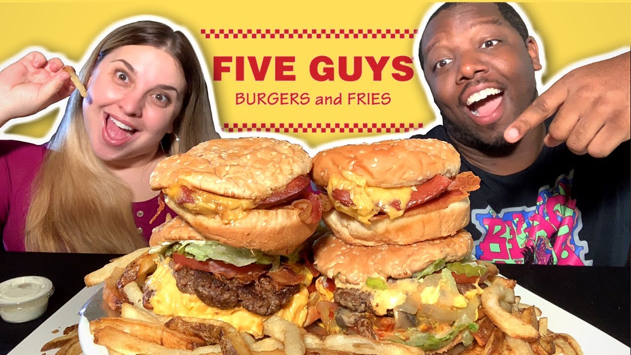 FIVE GUYS MUKBANG! | Double Cheeseburger, Chicago Style Hot Dogs, and French Fries