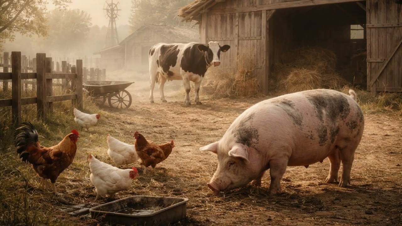 🐖 Cozy Home | Rustic Barn Farm Scene | Pigs, Chickens & Cow | Relaxing Countryside Screensaver