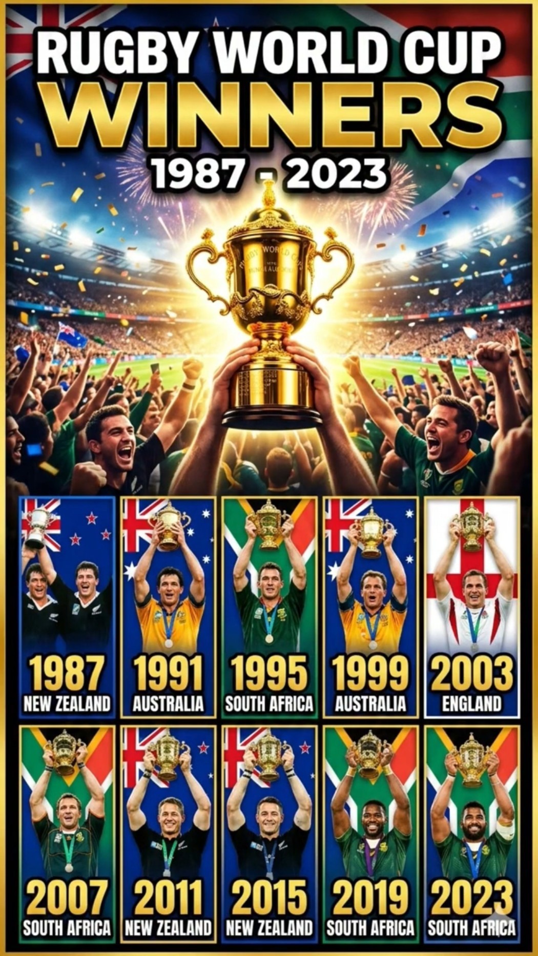 RUGBY WORLD CUP WINNERS 1987-2023 - YouTube