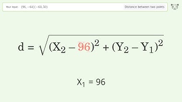 Find the distance between two points p1 (96,-64) and p2 (-63,50): Step-by-Step Video Solution