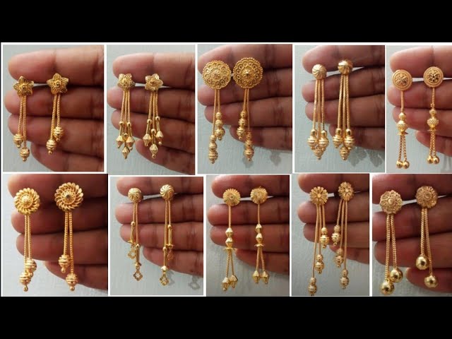 Sui Dhaga Gold Earrings 2024 : सुई धागे वाली सोने की बाली डिजाइन ! स्मॉल  सुई धागा गोल्ड ईयररिंग !