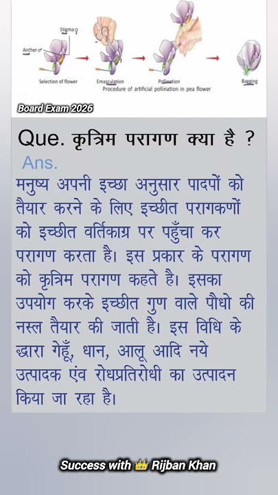 कृत्रिम परागण क्या है ? कृत्रिम परागण को समझाइए | #swrk #biology #biologyclass12 #boardexam #shorts
