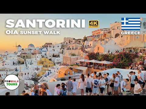 Oia, Santorini Evening Sunset Walk - 4K - with Captions!