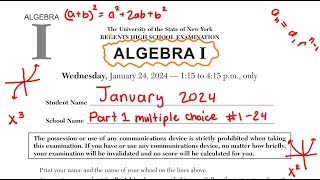 January 2024 Algebra 1 Regents Review (Part 1 #1 24)