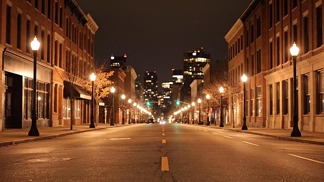 Atmospheric City Night Ambience with Low Traffic and Empty Roads