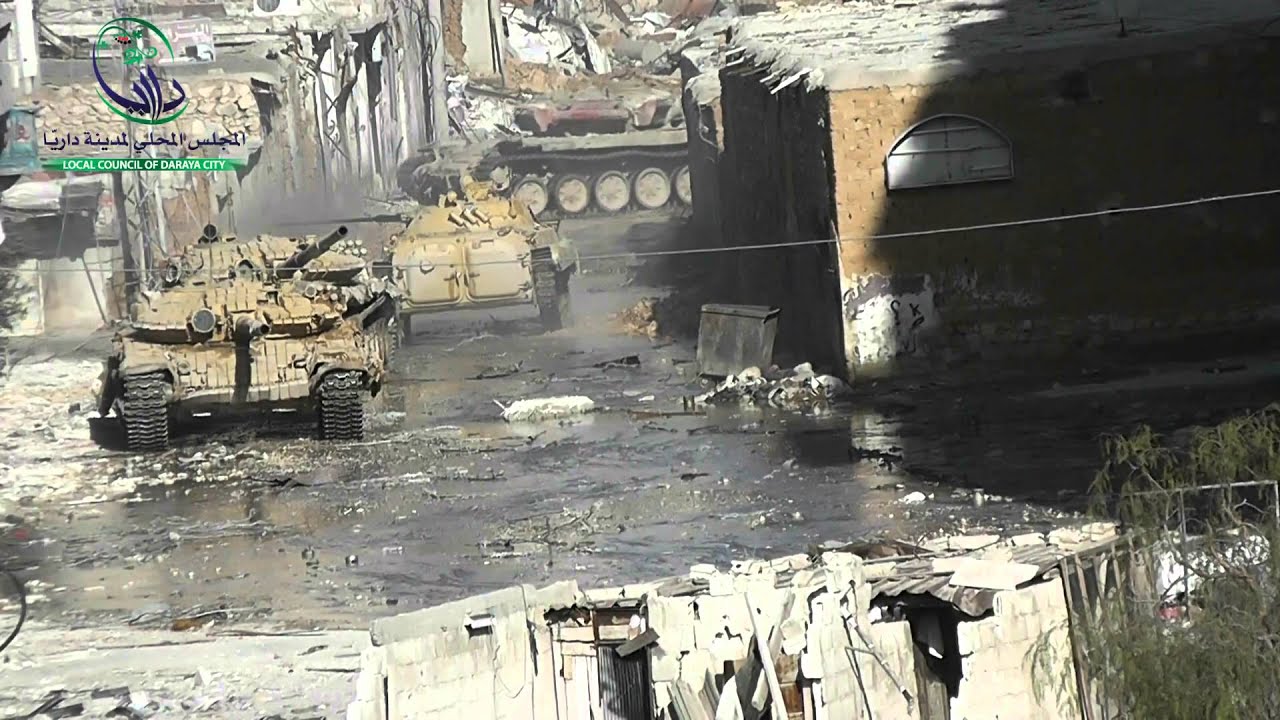 داريّا 17-1-2013 دبابات الأسد ومعارك كر وفر مع الجيش الحر