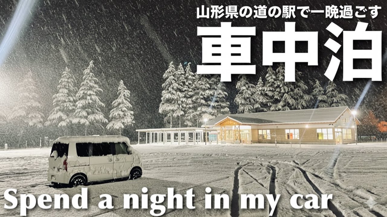 【車中泊】☃️山形県の道の駅で一晩過ごす孤独の車中泊❄️（Spend a night in my car）No.207