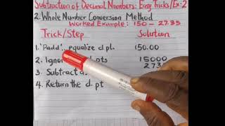 Subtraction of Numbers, Part 3: Subtraction of Decimal Numbers - Easy Tricks & Steps 2 & Examples: 2