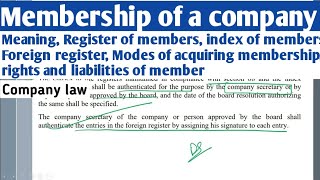 Membership of a company in company law bcom 2nd year | Meaning, Register of members and modes | Bcom