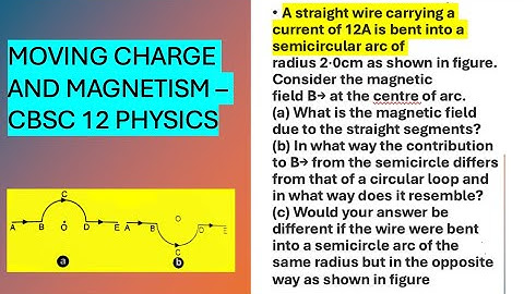 A straight wire carrying a current of 12A is bent into a semicircular arc of radius 2⋅0cm as shown