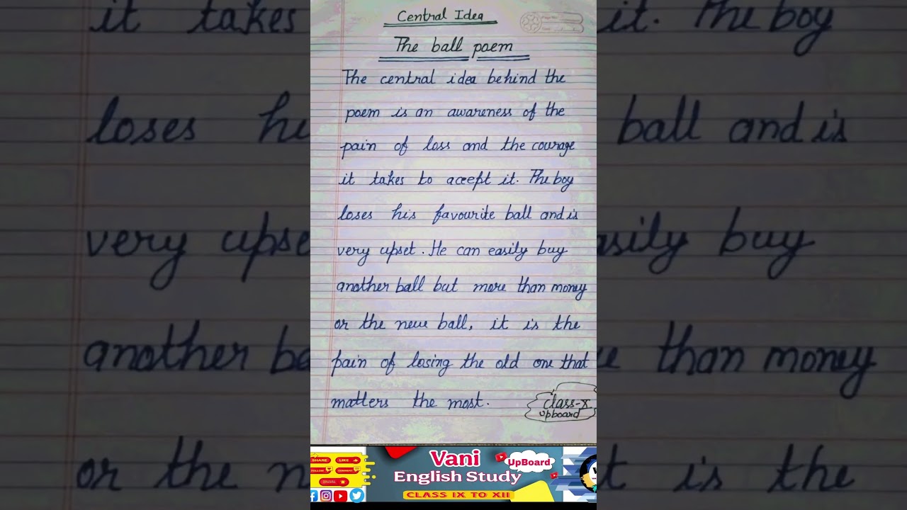 central idea of the ball poem || class 10th || upboard english || central idea | @vani english study