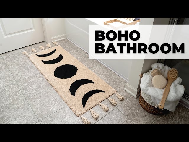 Boho Bathroom Rug Runner Moon Phases Bath Mat With Tassels Half