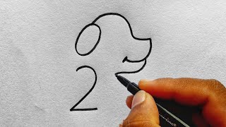 Easy And Simple Dog Drawing With Number 32 In Just 9 Minutes | Drawing Pictures | Easy Art Tricks 
