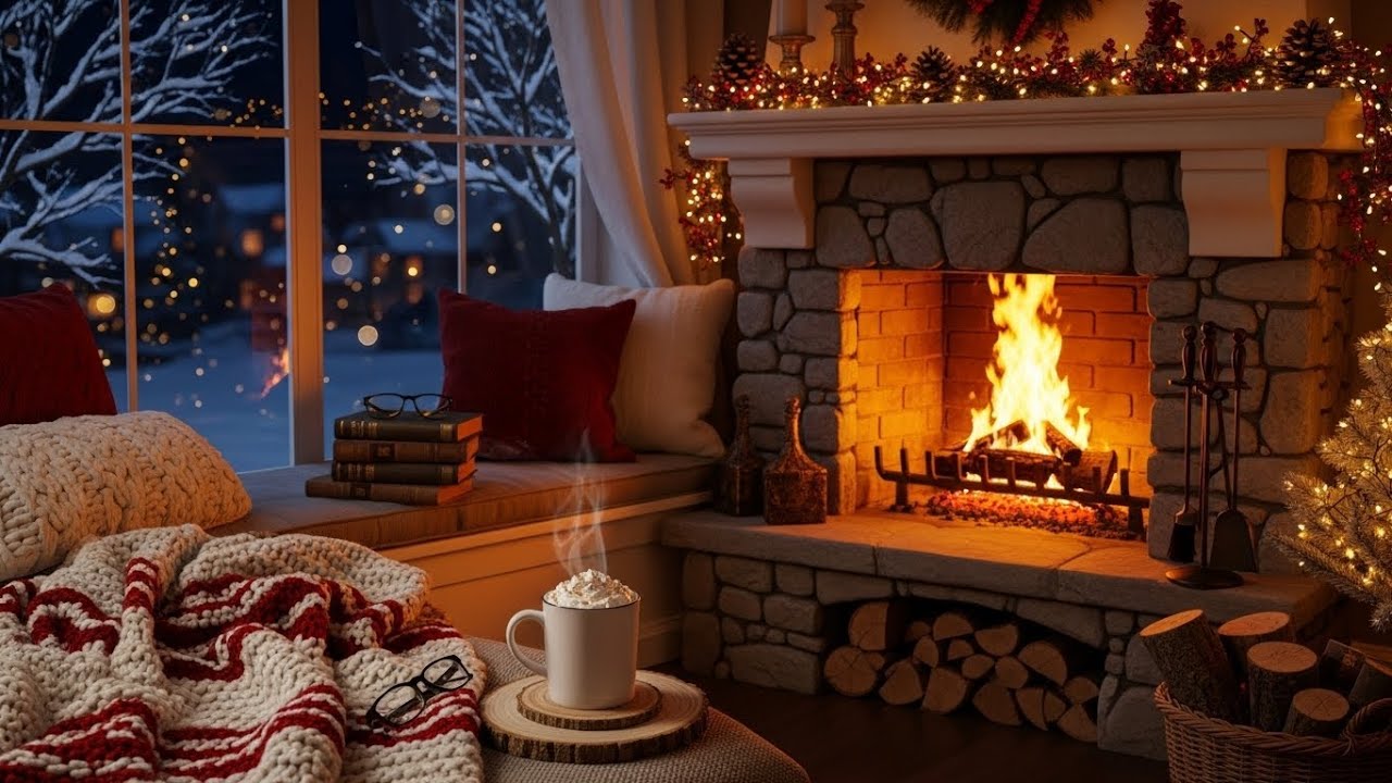 Cozy Winter Fireplace ASMR❄️Warm Crackling Fire Sounds for Sleep & Relaxation Ambience Burning Fire