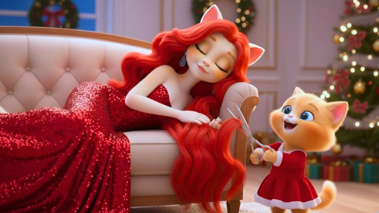 Cute Kitten Cuts Mom Cat’s Hair to Help a Poor White Kitten on Christmas 🐾✂️🤍🎄 | AI Cat Story