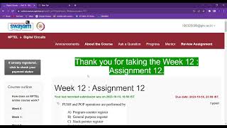 Digital Circuits Week 12 Assignment Solution NPTEL 2023 #nptel #iit #nptel2023 #sol#nptel_assignment