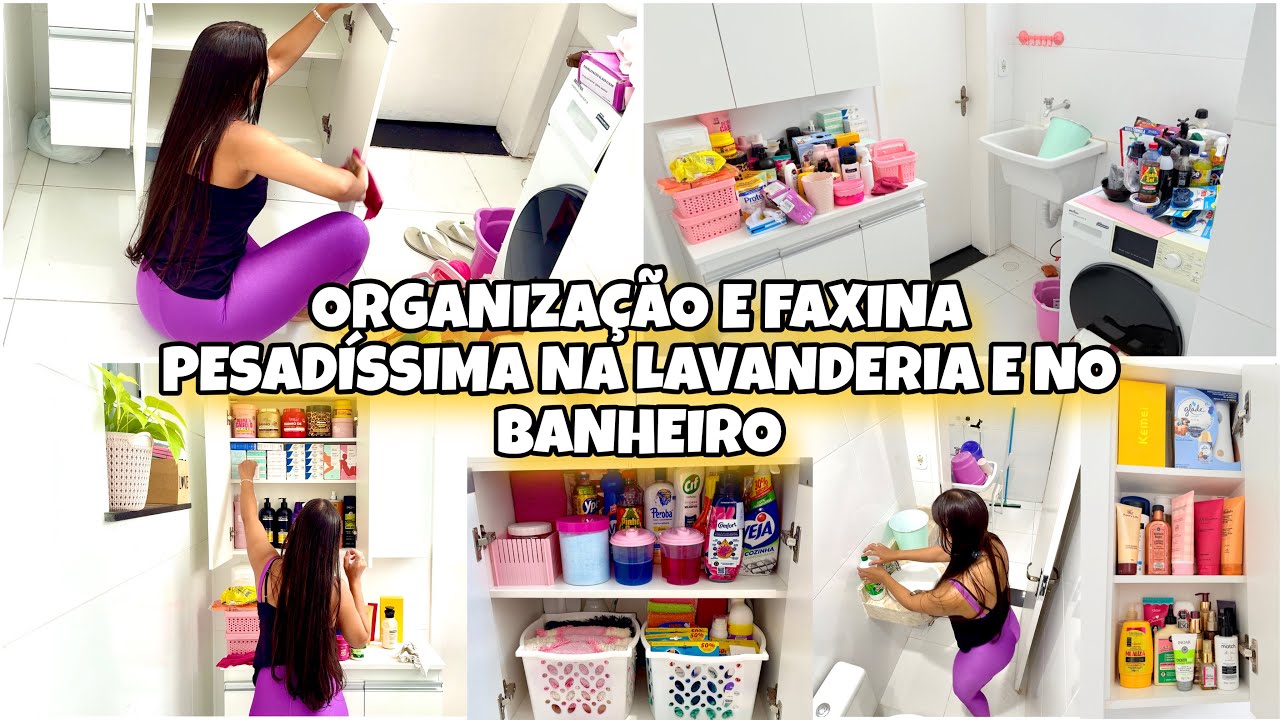 FAXINA E ORGANIZAÇÃO COMPLETA NA LAVANDERIA E NO BANHEIRO|| LAVEI TUDO 🚿🩷