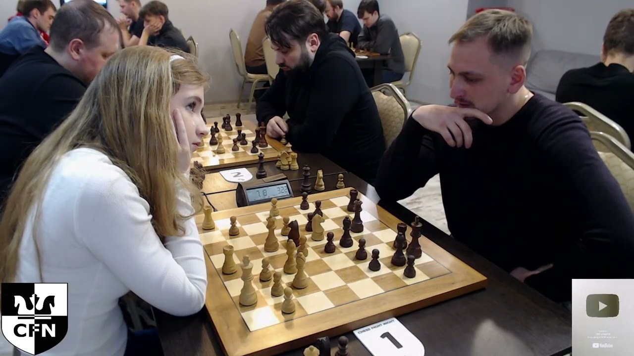 Ukrainskaya I. (1398) vs Lyuborostsev V. (1611). Chess Fight Night. Rapid