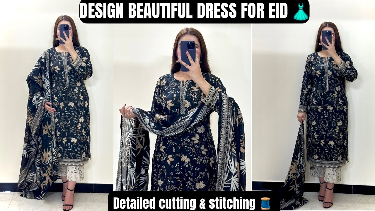 How I design beautiful dress for Eid 👗||cutting & stitching 🧵||palin suit design by @ScissorGirl500 