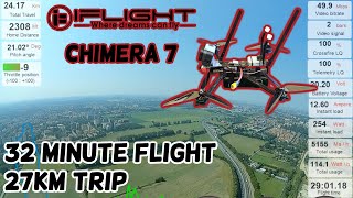 Chimera 7 LR 32' minutes, 27 Km, DJI FPV, long range flight around the city, using 60% battery !