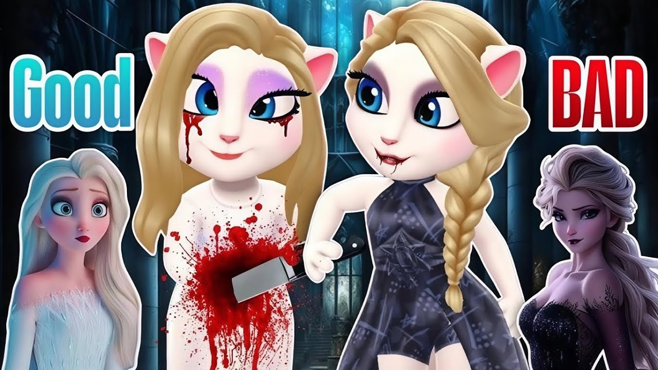 My Talking Angela 🥰 2 Good vS Bad 🙃 Frozen queen bad Elsa killed elsa good 😁 makeup cosplay