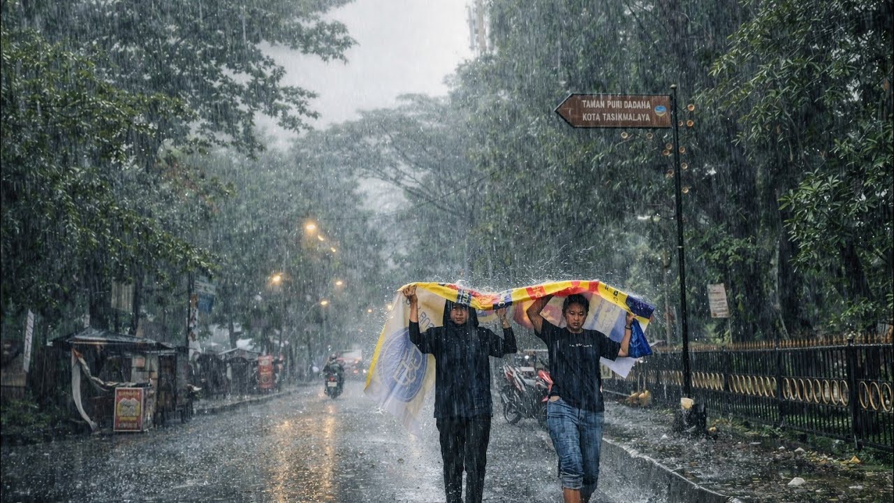 Walking in Heavy Rain Under an Umbrella | Relaxing Rain Sounds for Sleep & Study (ASMR)