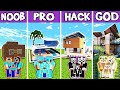 Minecraft Battle : Family Modern Summer House Build Challenge - Noob Vs Pro Vs Hacker Vs God