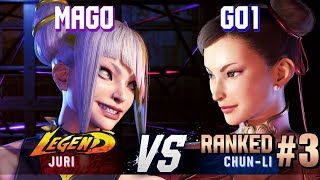 SF6 ▰ MAGO (Juri) vs GO1 (#3 Ranked Chun-Li) ▰ High Level Gameplay