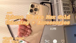 Unboxing Iphone 13 Pro Max Gold + 🍎 accessories ASMR, 2021