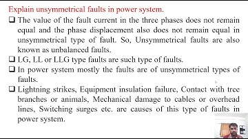 SGP Video short on Explain unsymmetrical faults in power system in English
