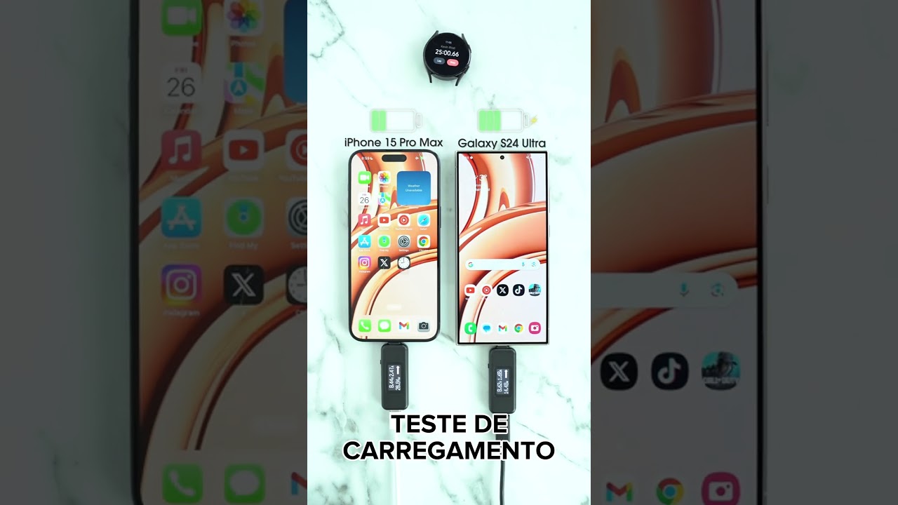 S24 ULTRA X IPHONE 15 PRO MAX teste de carregamento 