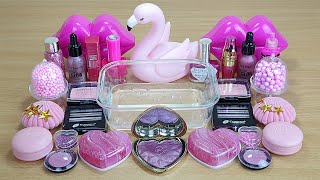 PINK SLIME Mixing makeup and glitter into Clear Slime Satisfying Slime Videos