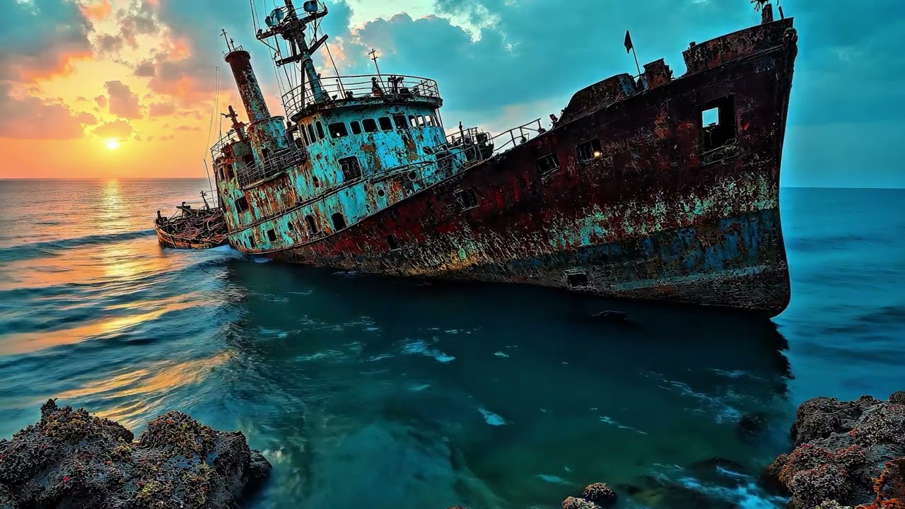 4K Shipwreck Sunset Wallpaper | Cinematic Ocean Scene | Ultra Relaxing | No Sound