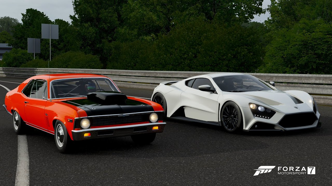 Forza 7 Drag race: Zenvo ST1 vs Chevy Nova SS 396 (Tuned)