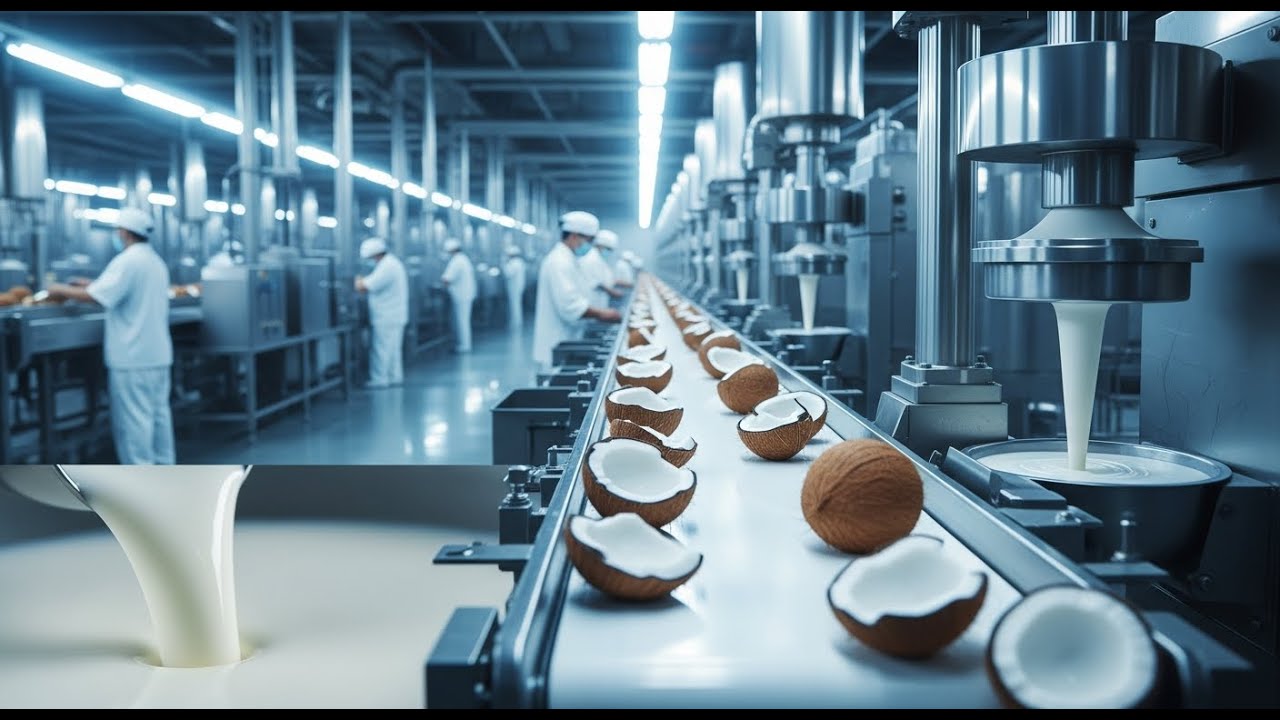 Inside a Modern Coconut Milk Factory | From Fresh Coconuts to Packaged ...
