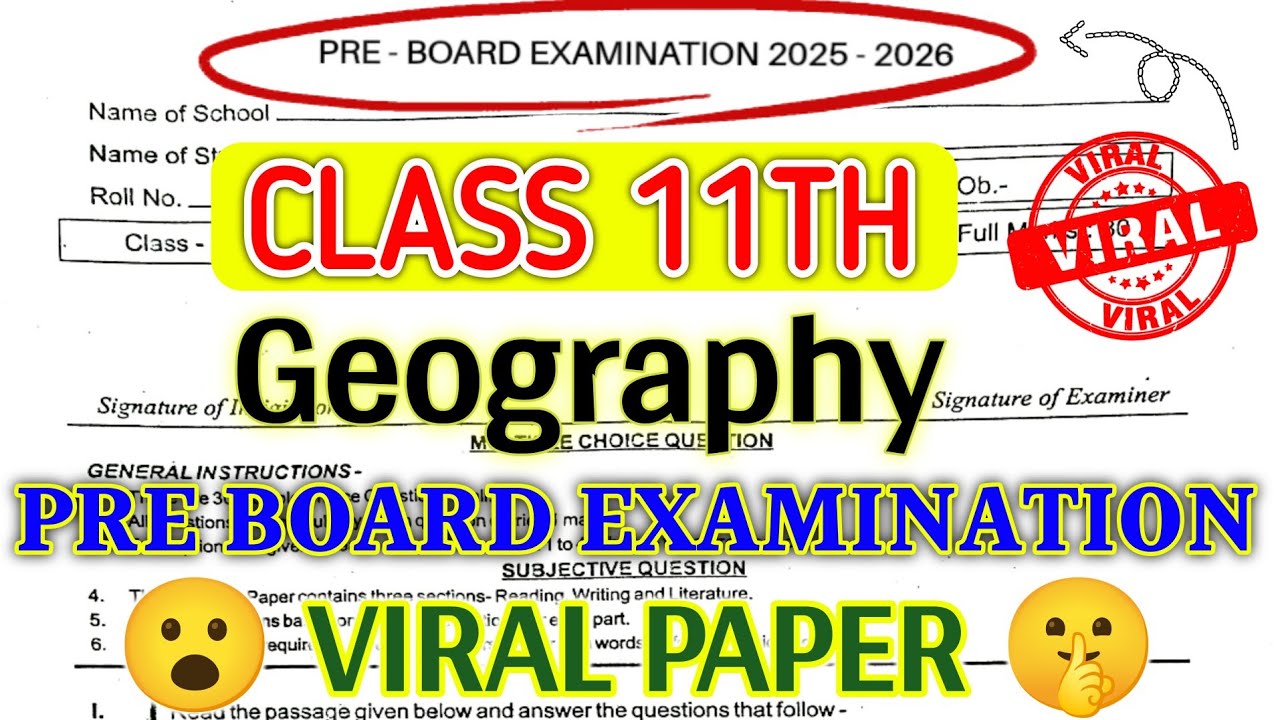Class 11 Geography Pre Board Original Paper 2026 | Pre Board Class 11 | Viral Question Paper 2026 |