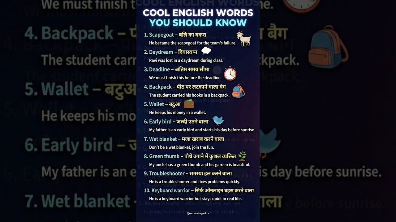 Cool English Words You Should Know | English Vocabulary With Hindi Meaning | Learn English Easily
