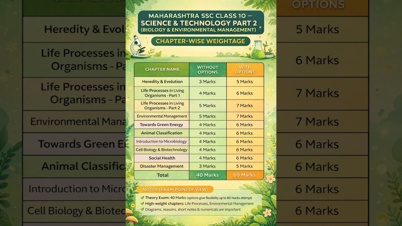Maharashtra SSC Class 10 Science & Technology – Part 2 Chapter-wise marks weightage 