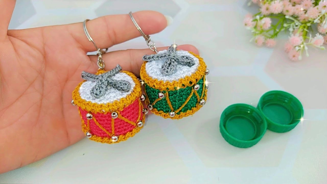 TAMBOR 🥁CHAVEIRINHO EM CROCHÊ/ RECICLANDO TAMPINHA DE GARRAFA PET ♻️