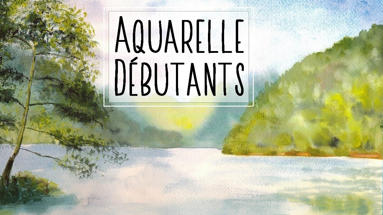 Aquarelle : Lac de montagnes dans l'humide 