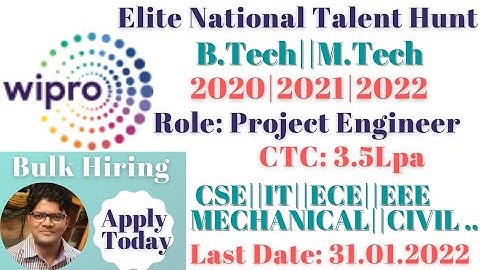 Wipro Elite National Talent Hunt|B.Tech|M.Tech|2020|2021|2022 Batch|All Branch|Project Engineer