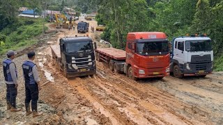 Truk Trailer Quester, FAW JH6 Siba Surya Kewalahan Mendaki Di Tanjakan Extreme Akibat Ban Selip