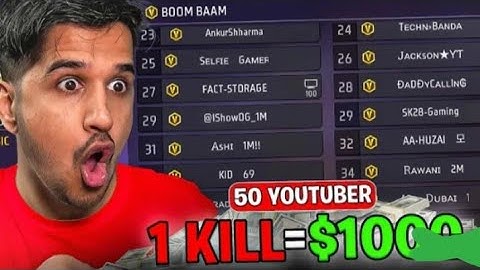 1000 Rs Per Kill Challenge With 50 Youtubers 🤑