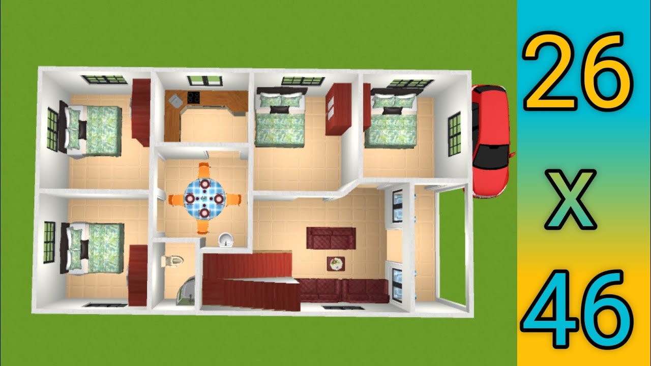 1196 SQUARE FEET HOUSE PLAN || 26x46 GHAR KA DESIGN || 26x46 HOME PLAN ...