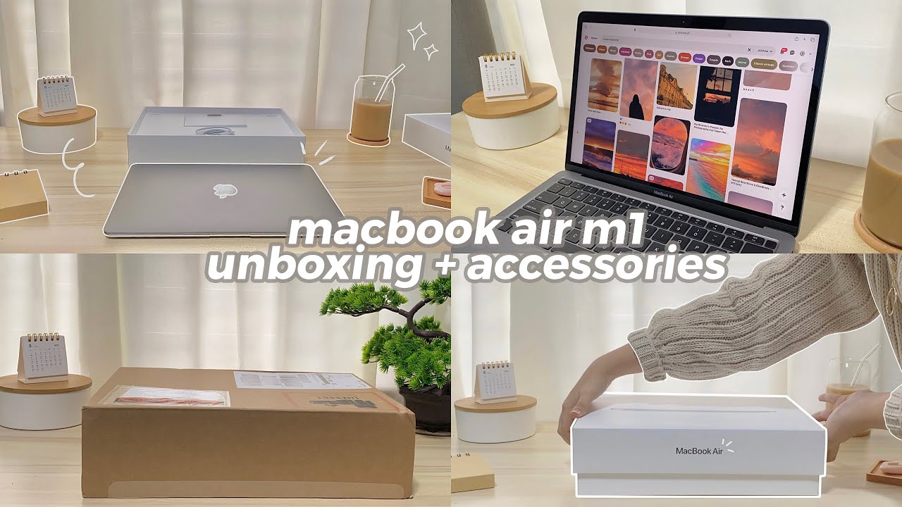 ☁️🍂 macbook air m1 aesthetic unboxing + accessories & setup | space gray