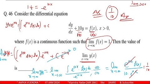 IITJAM (2020) |Ordinary Differential Equqation |Mathematics |Question Solution | Vijendra (AIR 166 )